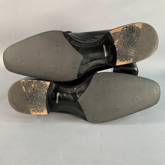TOM FORD Size 10.5 Nero Black Patent Leather Grosgrain Trim Slip On Loafers main image 5